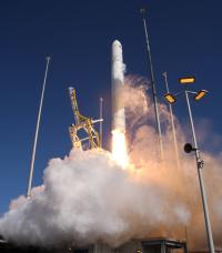 TEL structure actuated with large hydraulic cylinders pitched back upon Antares rocket launch. 