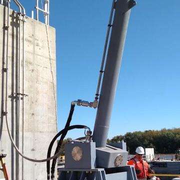 Tainter gate hoist cylinder at water control dam lock